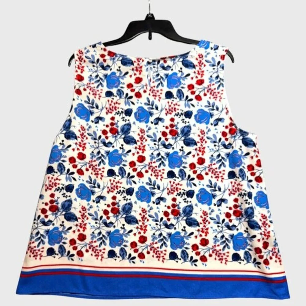 Tommy Hilfiger XL Floral Border Tank Top Sleeveless Red Blue White Preppy - Picture 4 of 7